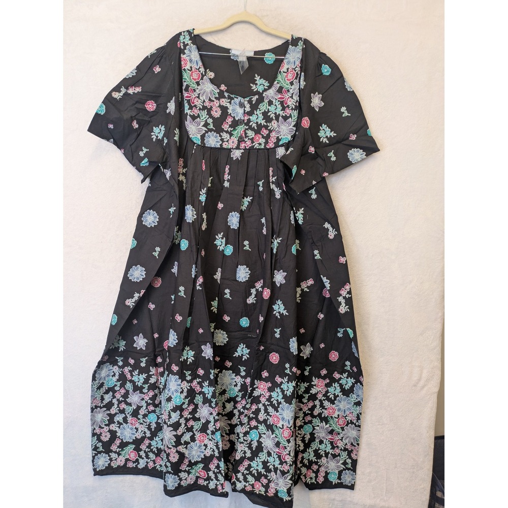 ONLY NECESSITIES Black Floral Print Cotton Caftan Dress 4X‎